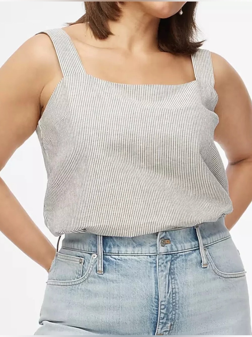 NWT J.Crew Factory Black White Striped Linen Square-Neck Side-Zip Tank Top Sz Lg